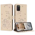 For Samsung Galaxy A02s 166mm Embossed Kitten Phone Leather Case with Lanyard(Beige) - 1