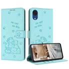 For Samsung Galaxy A03 Core Embossed Kitten Phone Leather Case with Lanyard(Mint Green) - 1