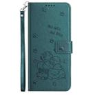 For Samsung Galaxy A22 5G / A22s 5G Embossed Kitten Phone Leather Case with Lanyard(Dark Green) - 2