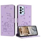 For Samsung Galaxy A23 4G / 5G Embossed Kitten Phone Leather Case with Lanyard(Purple) - 1