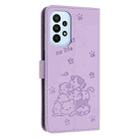 For Samsung Galaxy A23 4G / 5G Embossed Kitten Phone Leather Case with Lanyard(Purple) - 3