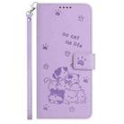 For Samsung Galaxy A25 5G Embossed Kitten Phone Leather Case with Lanyard(Purple) - 2