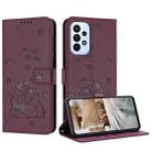 For Samsung Galaxy A32 4G Embossed Kitten Phone Leather Case with Lanyard(Wine Red) - 1