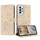 For Samsung Galaxy A72 4G / 5G Embossed Kitten Phone Leather Case with Lanyard(Beige) - 1
