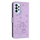 For Samsung Galaxy A73 5G Embossed Kitten Phone Leather Case with Lanyard(Purple) - 3