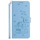For Samsung Galaxy A56 5G Embossed Kitten Phone Leather Case with Lanyard(Blue) - 2