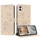 For Samsung Galaxy A07 4G Embossed Kitten Phone Leather Case with Lanyard(Beige) - 1