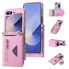 For Samsung Galaxy Z Flip6 POLA Grid Texture Multi-Card Slots Zipper Wallet Phone Case(Pink) - 1