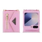 For Samsung Galaxy Z Flip6 POLA Grid Texture Multi-Card Slots Zipper Wallet Phone Case(Pink) - 2