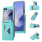 For Samsung Galaxy Z Flip6 POLA Grid Texture Multi-Card Slots Zipper Wallet Phone Case(Blue) - 1