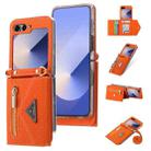 For Samsung Galaxy Z Flip6 POLA Grid Texture Multi-Card Slots Zipper Wallet Phone Case(Orange) - 1