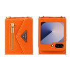 For Samsung Galaxy Z Flip6 POLA Grid Texture Multi-Card Slots Zipper Wallet Phone Case(Orange) - 2