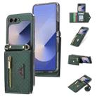 For Samsung Galaxy Z Flip6 POLA Grid Texture Multi-Card Slots Zipper Wallet Phone Case(Green) - 1