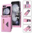 For Samsung Galaxy Z Flip5 POLA Grid Texture Multi-Card Slots Zipper Wallet Phone Case(Pink) - 1