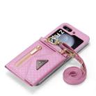 For Samsung Galaxy Z Flip5 POLA Grid Texture Multi-Card Slots Zipper Wallet Phone Case(Pink) - 3