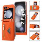 For Samsung Galaxy Z Flip5 POLA Grid Texture Multi-Card Slots Zipper Wallet Phone Case(Orange) - 1