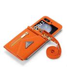 For Samsung Galaxy Z Flip5 POLA Grid Texture Multi-Card Slots Zipper Wallet Phone Case(Orange) - 3