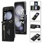 For Samsung Galaxy Z Flip5 POLA Grid Texture Multi-Card Slots Zipper Wallet Phone Case(Black) - 1