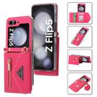 For Samsung Galaxy Z Flip5 POLA Grid Texture Multi-Card Slots Zipper Wallet Phone Case(Rose Red) - 1