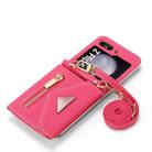 For Samsung Galaxy Z Flip5 POLA Grid Texture Multi-Card Slots Zipper Wallet Phone Case(Rose Red) - 3