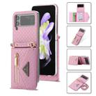 For Samsung Galaxy Z Flip4 POLA Grid Texture Multi-Card Slots Zipper Wallet Phone Case(Pink) - 1