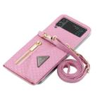 For Samsung Galaxy Z Flip4 POLA Grid Texture Multi-Card Slots Zipper Wallet Phone Case(Pink) - 3