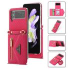 For Samsung Galaxy Z Flip4 POLA Grid Texture Multi-Card Slots Zipper Wallet Phone Case(Rose Red) - 1