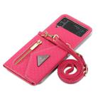 For Samsung Galaxy Z Flip4 POLA Grid Texture Multi-Card Slots Zipper Wallet Phone Case(Rose Red) - 3