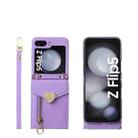 For Samsung Galaxy Z Flip5 POLA Litchi Texture Love Buckle Multi-Card Slots Zipper Wallet Phone Case(Purple) - 1