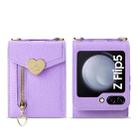 For Samsung Galaxy Z Flip5 POLA Litchi Texture Love Buckle Multi-Card Slots Zipper Wallet Phone Case(Purple) - 2