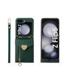 For Samsung Galaxy Z Flip5 POLA Litchi Texture Love Buckle Multi-Card Slots Zipper Wallet Phone Case(Green) - 1