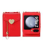 For Samsung Galaxy Z Flip5 POLA Litchi Texture Love Buckle Multi-Card Slots Zipper Wallet Phone Case(Red) - 2