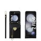 For Samsung Galaxy Z Flip5 POLA Litchi Texture Love Buckle Multi-Card Slots Zipper Wallet Phone Case(Black) - 1