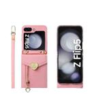 For Samsung Galaxy Z Flip5 POLA Litchi Texture Love Buckle Multi-Card Slots Zipper Wallet Phone Case(Pink) - 1