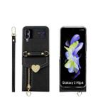 For Samsung Galaxy Z Flip4 POLA Litchi Texture Love Buckle Multi-Card Slots Zipper Wallet Phone Case(Black) - 1