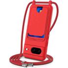 For Google Pixel 8 Integrated Card Bag Solid Color Liquid Silicone Phone Case with Lanyard(Red) - 1