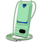 For Google Pixel 8 Integrated Card Bag Solid Color Liquid Silicone Phone Case with Lanyard(Green) - 1