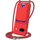 For Google Pixel 8a Integrated Card Bag Solid Color Liquid Silicone Phone Case with Lanyard(Red) - 1