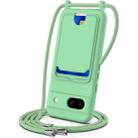 For Google Pixel 8a Integrated Card Bag Solid Color Liquid Silicone Phone Case with Lanyard(Green) - 1