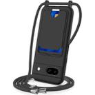 For Google Pixel 8a Integrated Card Bag Solid Color Liquid Silicone Phone Case with Lanyard(Black) - 1