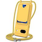 For Google Pixel 8a Integrated Card Bag Solid Color Liquid Silicone Phone Case with Lanyard(Yellow) - 1