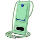 For Google Pixel 8 Pro Integrated Card Bag Solid Color Liquid Silicone Phone Case with Lanyard(Green) - 1