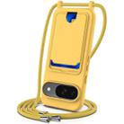 For Google Pixel 9 Integrated Card Bag Solid Color Liquid Silicone Phone Case with Lanyard(Yellow) - 1