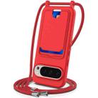 For Google Pixel 9 Pro Integrated Card Bag Solid Color Liquid Silicone Phone Case with Lanyard(Red) - 1