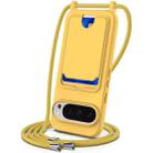 For Google Pixel 9 Pro Integrated Card Bag Solid Color Liquid Silicone Phone Case with Lanyard(Yellow) - 1