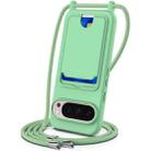 For Google Pixel 9 Pro XL Integrated Card Bag Solid Color Liquid Silicone Phone Case with Lanyard(Green) - 1