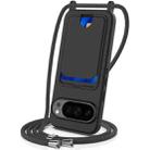 For Google Pixel 10 Pro XL Integrated Card Bag Solid Color Liquid Silicone Phone Case with Lanyard(Black) - 1