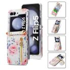 For Samsung Galaxy Z Flip5 POLA Rose Pattern Multi-Card Slots Zipper Wallet Phone Case(White) - 1