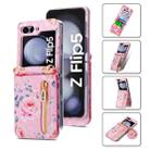 For Samsung Galaxy Z Flip5 POLA Rose Pattern Multi-Card Slots Zipper Wallet Phone Case(Pink) - 1