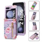 For Samsung Galaxy Z Flip5 POLA Rose Pattern Multi-Card Slots Zipper Wallet Phone Case(Purple) - 1